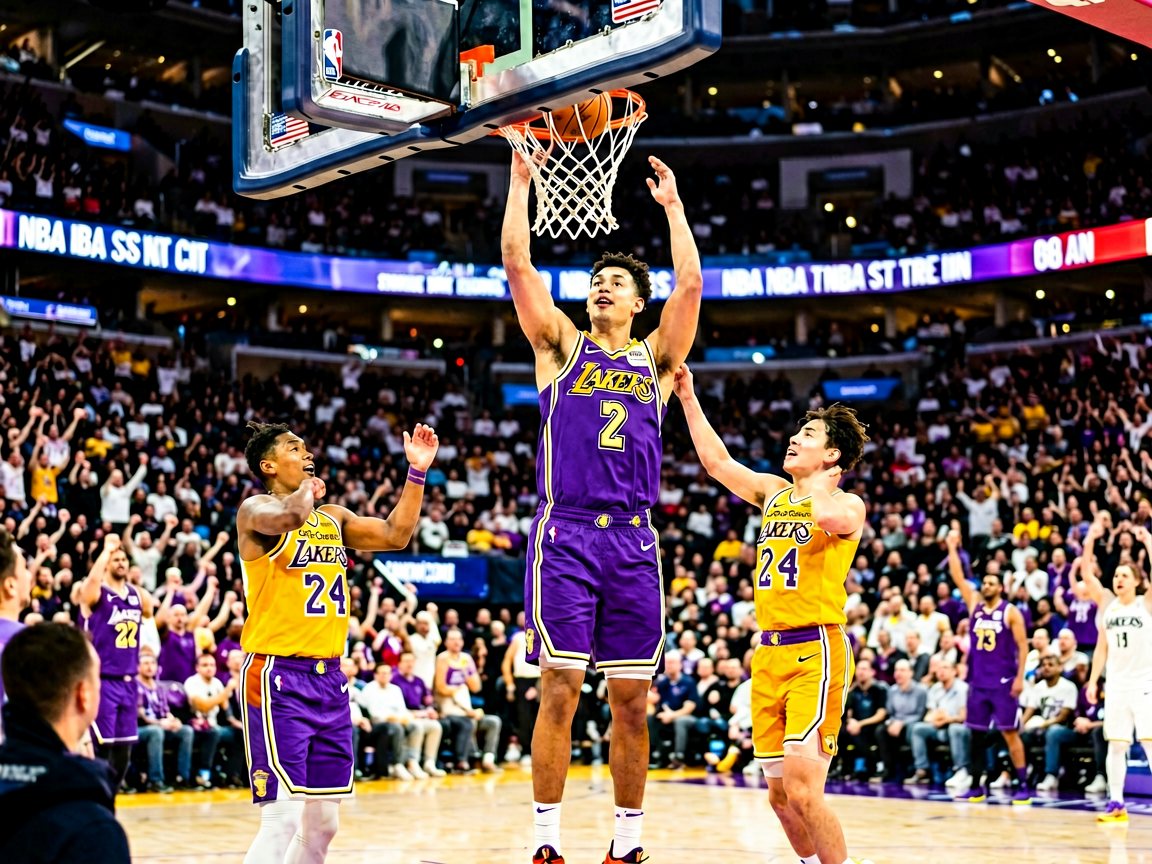 NBA常规赛精彩瞬间，球员扣篮庆祝画面